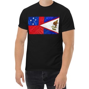 Samoan Mixed Flag Artwork Samoa American Samoa Polynesian Tribal Short Sleeve T-Shirt
