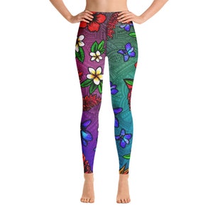 Tropical Flowers Polynesian Design Colorful Yoga Leggings