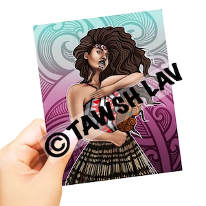 Maori Wahine Aotearoa Warrior Rectangle Sticker Polynesian Art