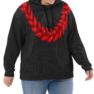 Ula Fala Red Samoan Chief Design Art Black Tribal Unisex Hoodie