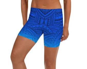 Ocean Blue Polynesian Designs Lanumoana Samoan Art on Shorts