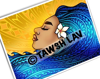 Island Girl Ocean Hair Wave Artwork Polinesia Wahine Teine Art Print