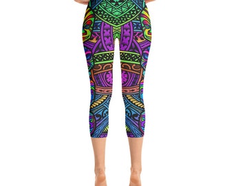 Tiki Colorful Jungle Polynésien Capri Leggings
