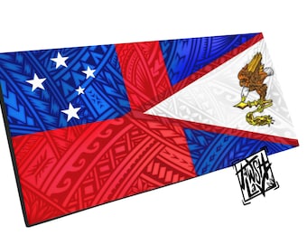 Samoa + American Samoa Art Mixed Tribal Flag Artwork on Canvas