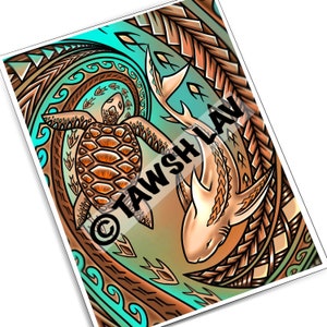 Turtle and Shark Samoan Artwork Legend Art Print