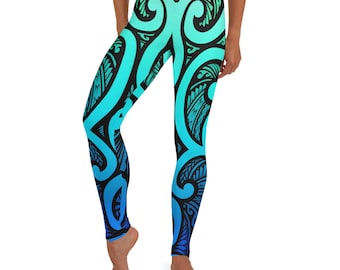 Polynesian Oceanic Art Samoan Maori Koru Tatau Ocean Leggings pour femme