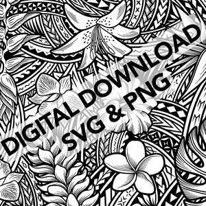 Uso commerciale Fiori Arte polinesiana Intricati fiori tropicali Motivi Tatau Download digitale