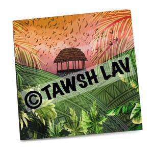 Tropical Dusk Bats in the Sunset Sunrise Polynesian Art on Canvas