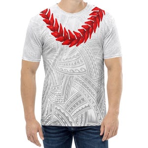 Ula Fala Red Samoan Chief Design Art White Tribal Mens T-Shirt
