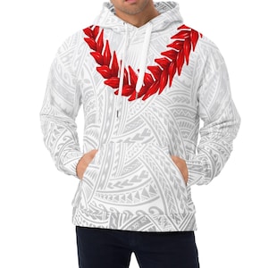 Ula Fala Red Samoan Chief Design Art White Tribal Unisex Hoodie