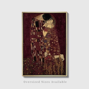 Impression sur toile bordeaux encadrée | Le baiser inspiré de Klimt, décor Dark Academia image 2