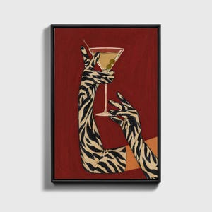 Zebra Print Martini Canvas Art, Retro Cocktail Bar Decor, Maximalist Wall Art image 17