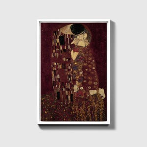 Impression sur toile bordeaux encadrée | Le baiser inspiré de Klimt, décor Dark Academia image 15