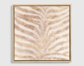 Oversized Zebra Print Canvas Wall Art | Painterly Stripes, Neutral Tones, Framed Ready-to-Hang