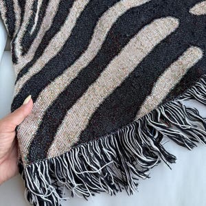 Abstract Zebra Stripe Woven Blanket | Cotton Throw, Fringed Edges, Animal Print Decor image 5
