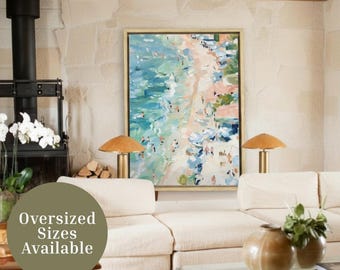 Coastal Abstract Canvas Wall Art | Beach House Decor, Framed Oversized Statement Piece