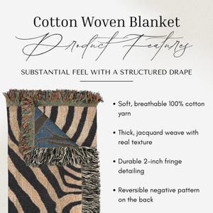 Abstract Zebra Stripe Woven Blanket | Cotton Throw, Fringed Edges, Animal Print Decor image 8
