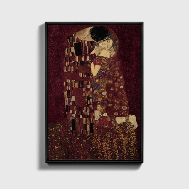 Impression sur toile bordeaux encadrée | Le baiser inspiré de Klimt, décor Dark Academia image 12