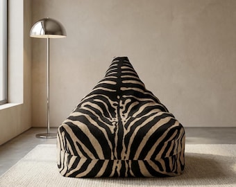 Zebra Print Bean Bag Cover Only | Black Cream Animal Stripe Lounger