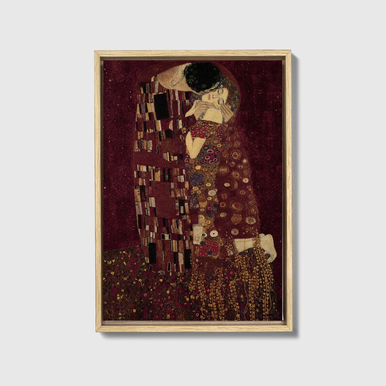 Impression sur toile bordeaux encadrée | Le baiser inspiré de Klimt, décor Dark Academia image 14