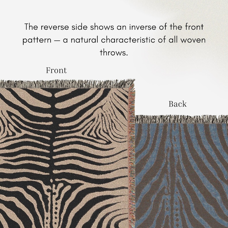 Abstract Zebra Stripe Woven Blanket | Cotton Throw, Fringed Edges, Animal Print Decor image 6