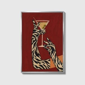 Zebra Print Martini Canvas Art, Retro Cocktail Bar Decor, Maximalist Wall Art image 16