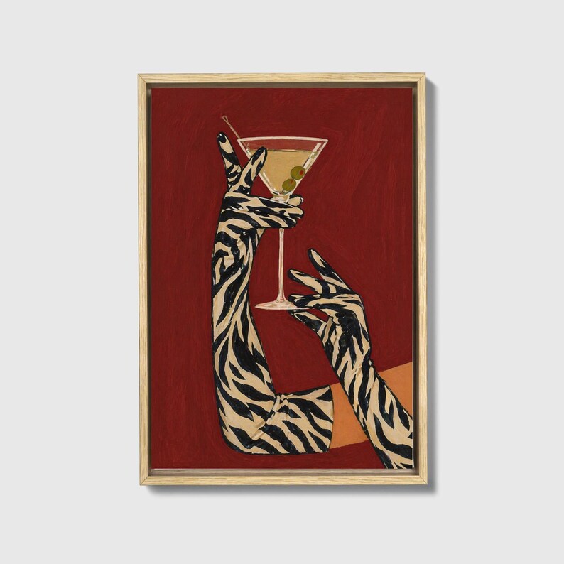 Zebra Print Martini Canvas Art, Retro Cocktail Bar Decor, Maximalist Wall Art image 15