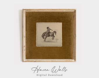 Vintage Cowboy Horse Art Print: Mocha Brown Rustic Western Square Wall Art (Digital Download)