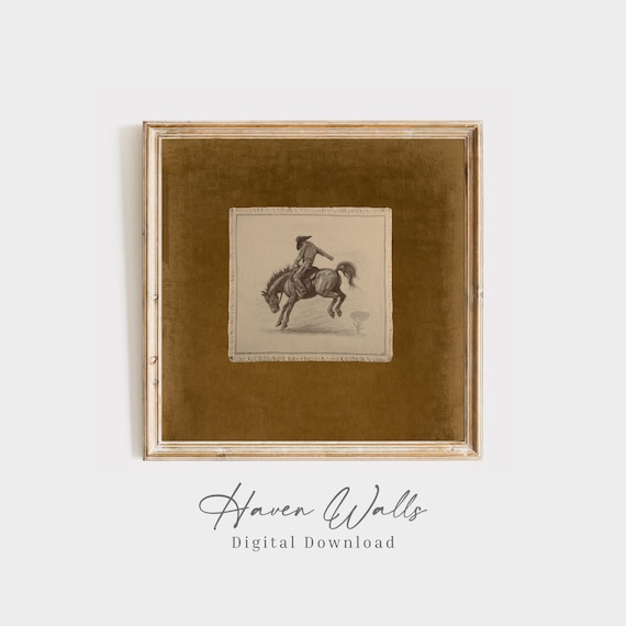 Vintage Cowboy Horse Art Print: Mocha Brown Rustic Western Square Wall Art (Digital Download)