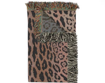Cheetah Print Woven Blanket | 100% Cotton Throw with Fringed Edges