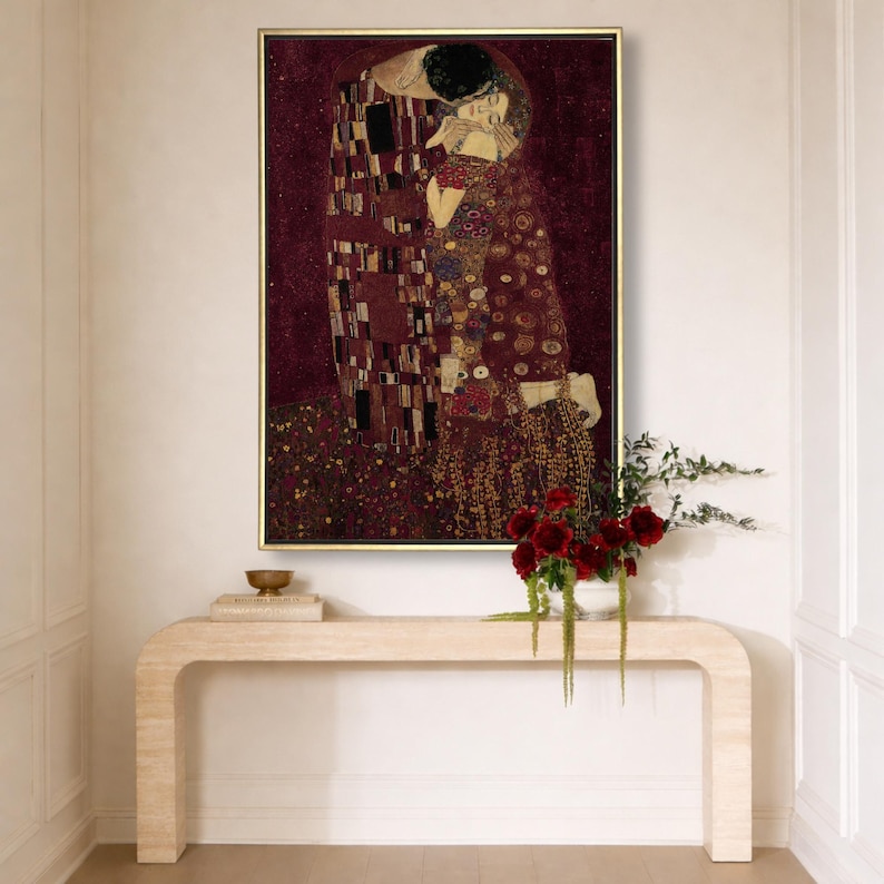 Impression sur toile bordeaux encadrée | Le baiser inspiré de Klimt, décor Dark Academia image 8
