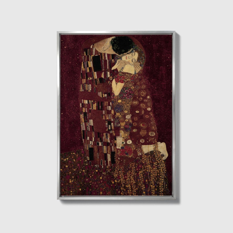 Impression sur toile bordeaux encadrée | Le baiser inspiré de Klimt, décor Dark Academia image 16