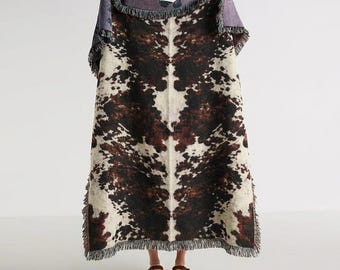 Cow Print Woven Blanket, Animal Print Throw for Apartment Decor