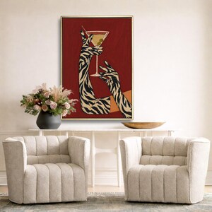Zebra Print Martini Canvas Art, Retro Cocktail Bar Decor, Maximalist Wall Art image 6