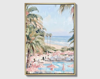 Coastal Red Beach Umbrellas Canvas Art | Beach House Statement Piece