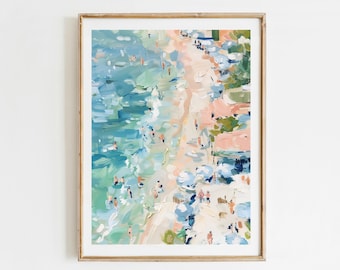 Coastal European Beach Scene Print | Summer Aperol Spritz Art (Digital Download)