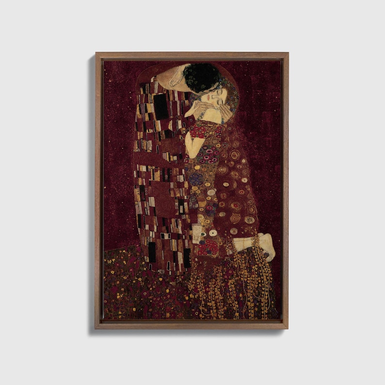 Impression sur toile bordeaux encadrée | Le baiser inspiré de Klimt, décor Dark Academia image 13