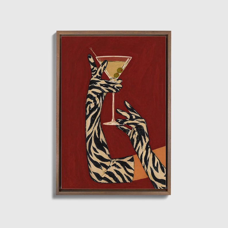 Zebra Print Martini Canvas Art, Retro Cocktail Bar Decor, Maximalist Wall Art image 13