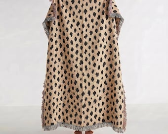 Leopard Spots Beige Black Woven Blanket | Animal Print Apartment Decor