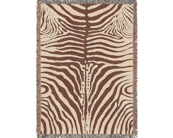 tissée à rayures zébrées abstraites marron et beige | Jeté à imprimé animal, décoration neutre
