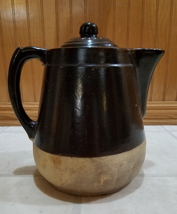 Vintage Stoneware Coffee Pot Aluminum Clay Etsy