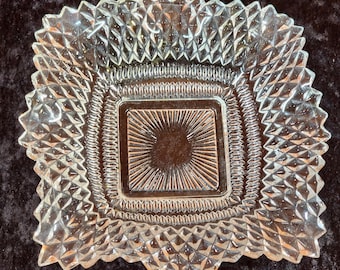 Vintage Cut Glass Serving Bowl | Diamond Point Crystal Dish | Retro Pressed Glass Centerpiece | Elegant Candy Fruit Bowl
