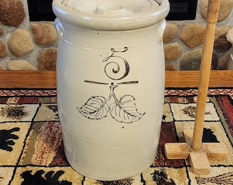 Rare Red Wing Elephant Ear Butter Churn – Antique Stoneware with Lid & Dasher 1895 - 1906