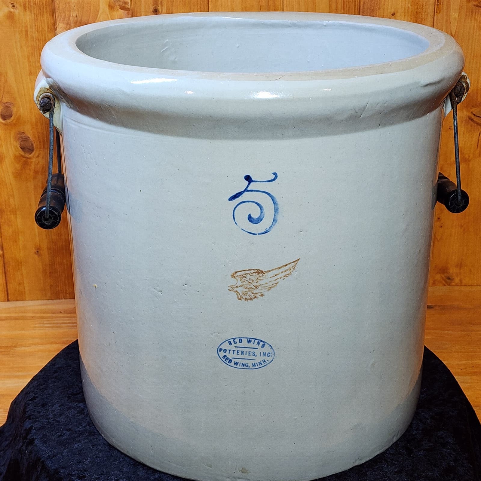 Vintage 5 Gallon Red Wing Potteries Crock With Bale Handles