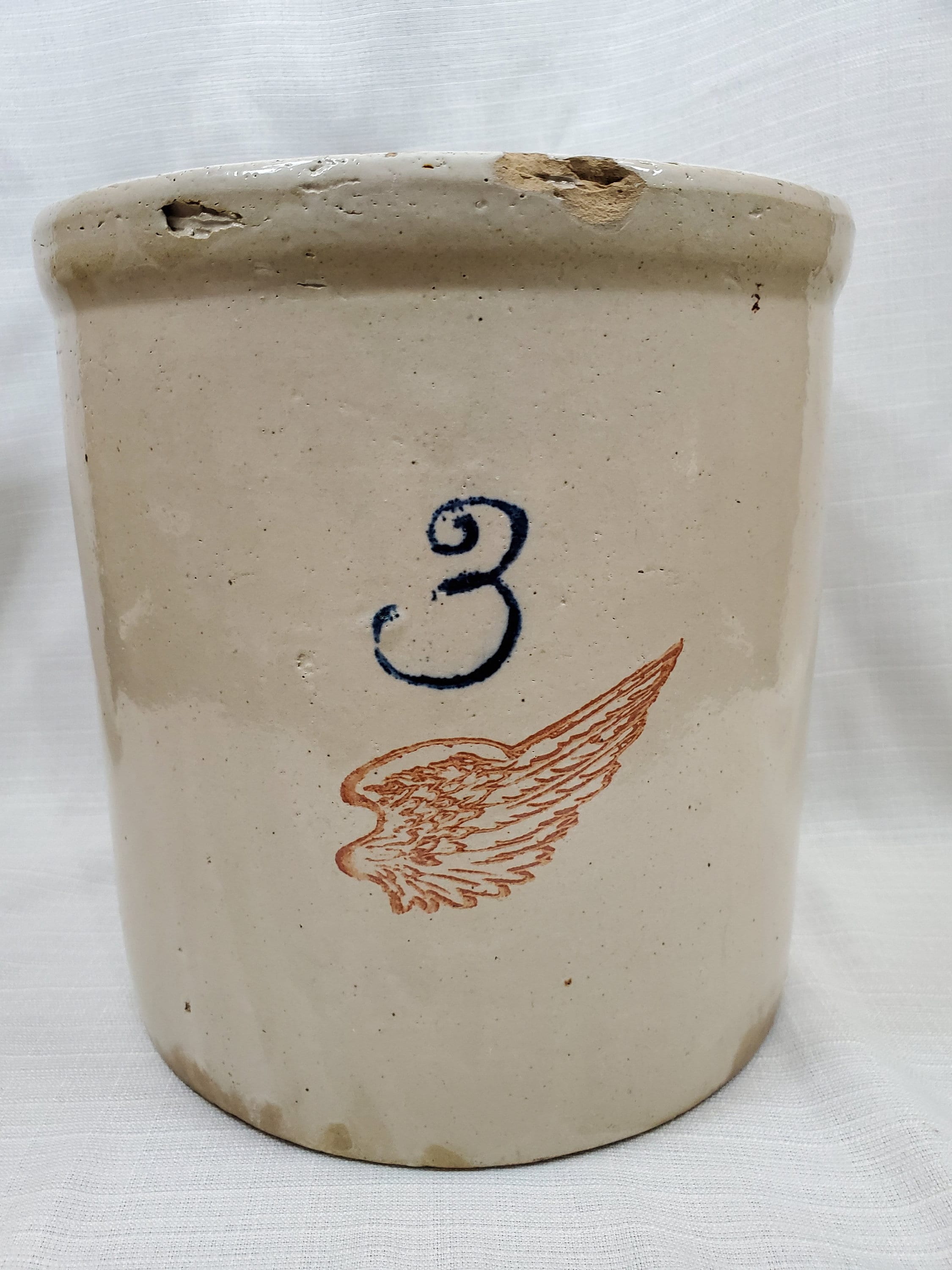 Vintage Red Wing Crock 3 With 4 Wing Without Oval Rare Circa