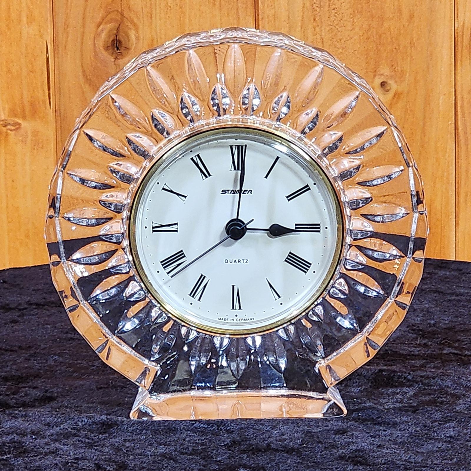 Vintage Staiger Lead Crystal Mantel Clock: German Quartz, Roman