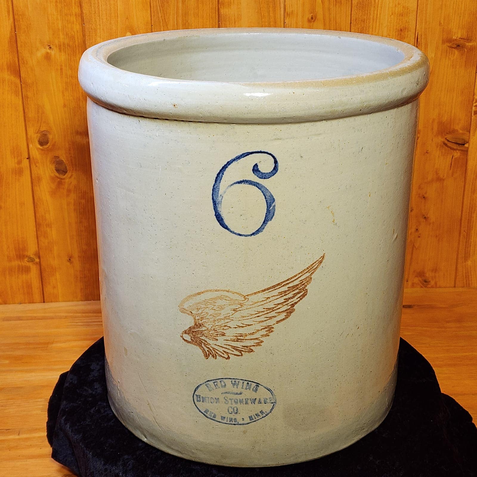 Vintage Red Wing 6-gallon Crock, Cobalt Blue Ski Oval, Farmhouse
