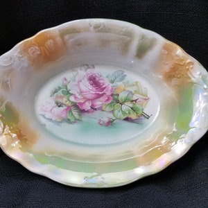 vintage Bonn Allemagne bol de service ovale Franz Anton Mehlem Rose florale verte 1885 - 1920
