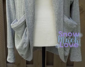 Medium/Large Adult Peppered Gray Cardigan Sweater - relaxed fit - dolman - cocoon - super soft - pocket cardigan - heathered grey - warm