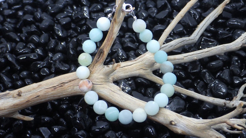 8mm Gemstone Bead Bracelet Genuine Gemstone Bracelet Sterling Silver Clasp Bracelet Amazonite Bracelet Matte Frosted Gemstone Bead